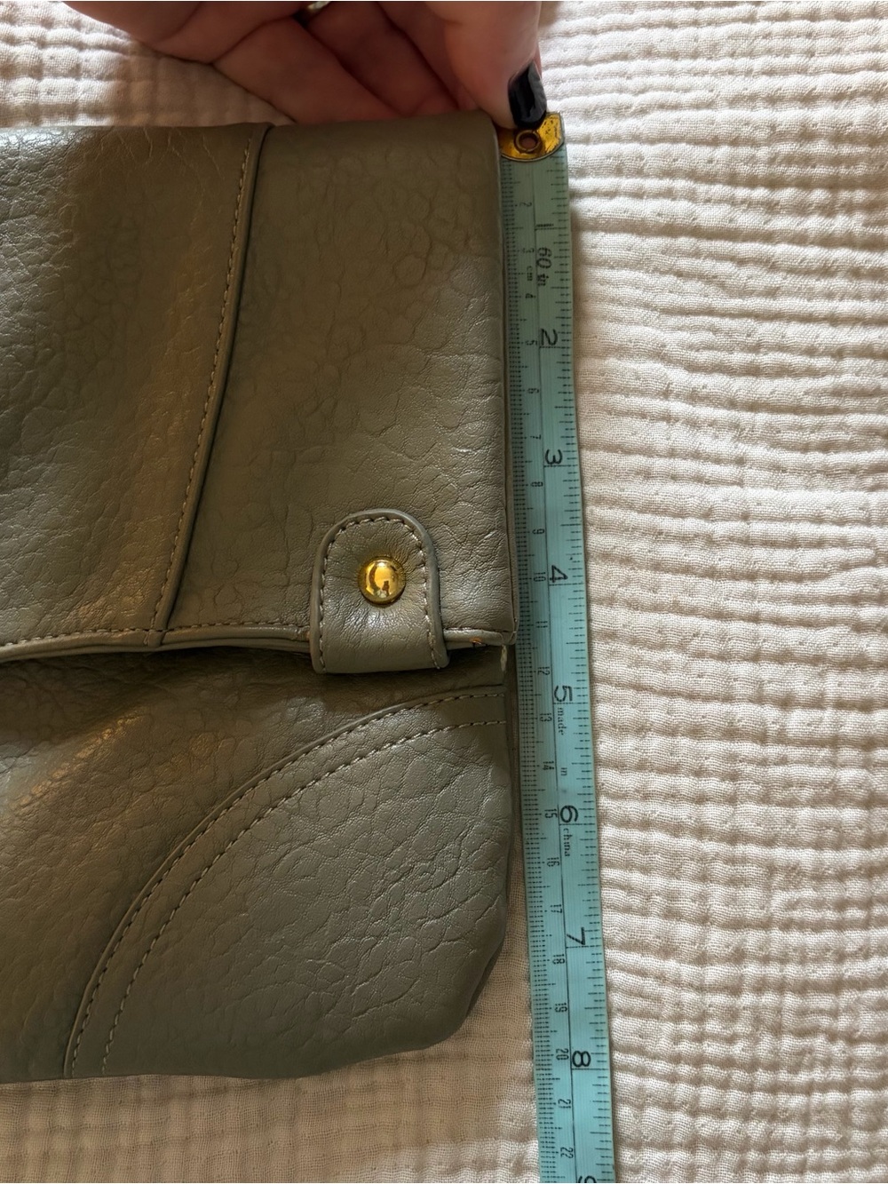 Olive Green Pleather Fold-Over Clutch with Gold Hardware - Picture 12 of 12